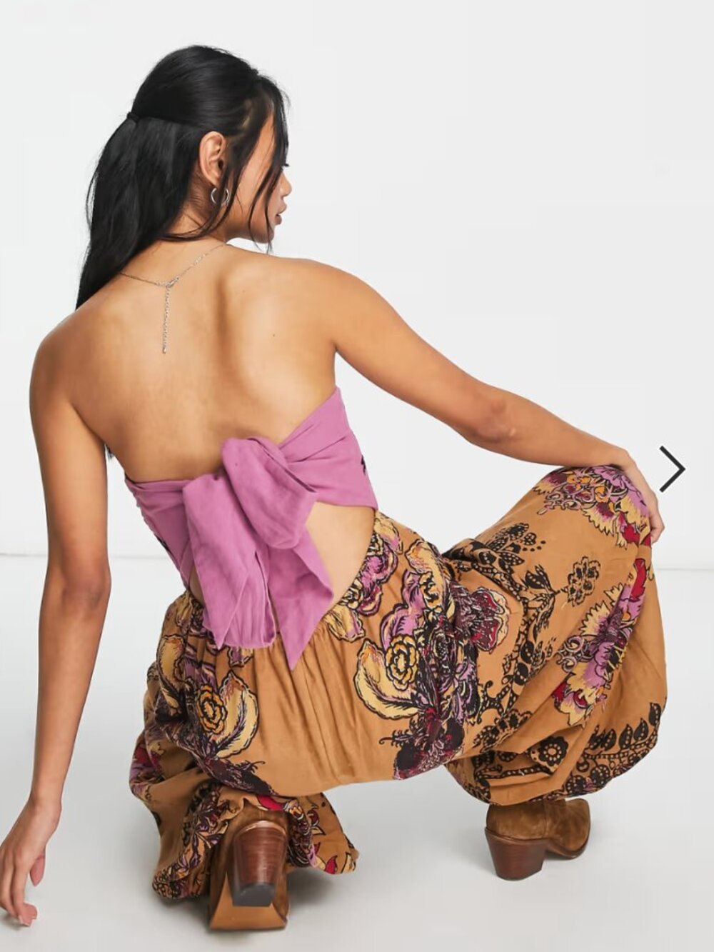 Free People Indio Sun Jumpsuit Golden Combo Purple Floral Wide Leg M